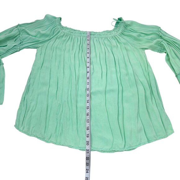 Umgee Womens Mint Green Off-Shoulder Boho Top Blouse Tiered Bell Sleeves Size M - Picture 6 of 12
